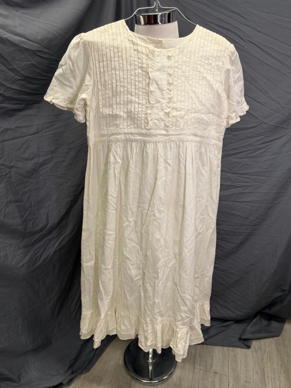 NWT- Lemon + Lucy Cream Pintuck Button Back Dress size Small
